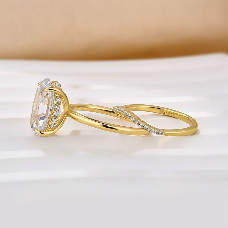 4.5CT Oval Cut Gold Wedding Set with Curved Band
