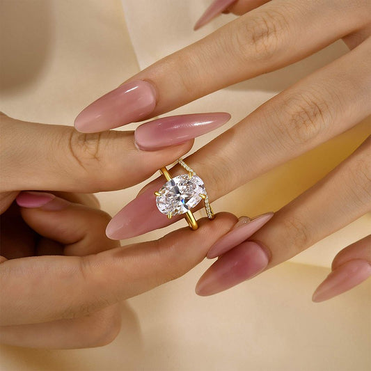 4.5CT Oval Cut Gold Wedding Set with Curved Band