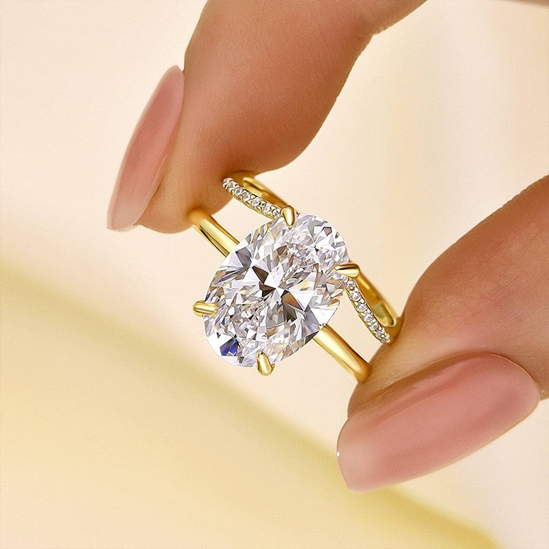 4.5CT Oval Cut Gold Wedding Set with Curved Band