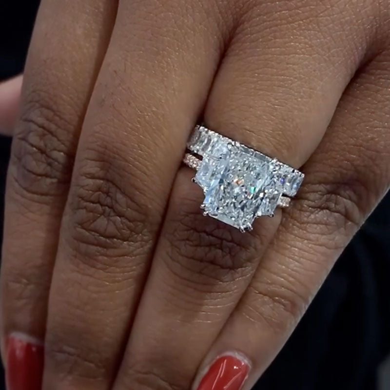 5Ct Radiant Cut Simulated Diamond Ring 18K White Gold