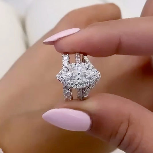 3Ct Marquise Halo Travel Ring Set 18K Gold