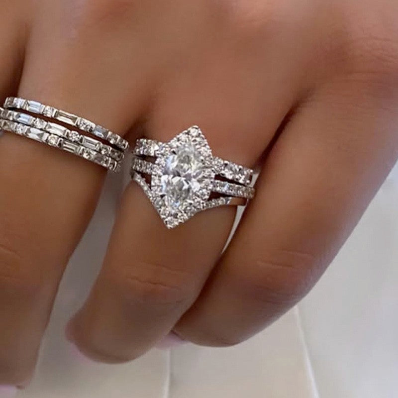 3Ct Marquise Halo Travel Ring Set 18K Gold