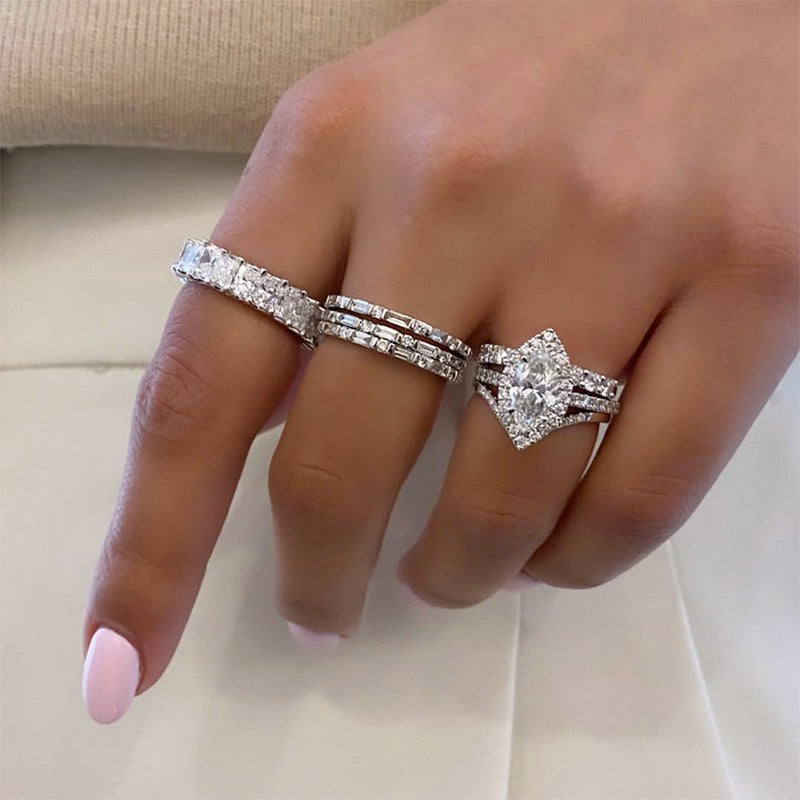 3Ct Marquise Halo Travel Ring Set 18K Gold