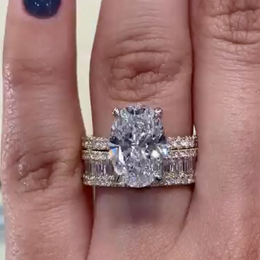 6Ct Oval Simulated Diamond Ring with Emerald Cut Band