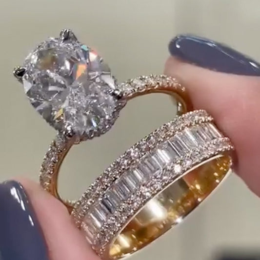 6Ct Oval Simulated Diamond Ring with Emerald Cut Band