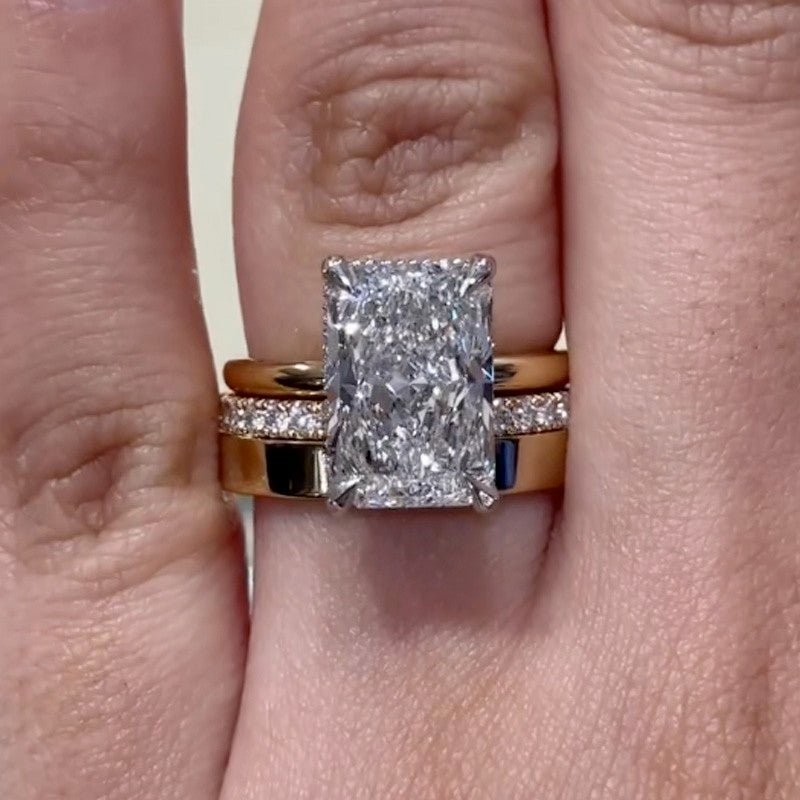 5Ct Radiant Cut 3PC Wedding Set 925 Silver Two-Tone