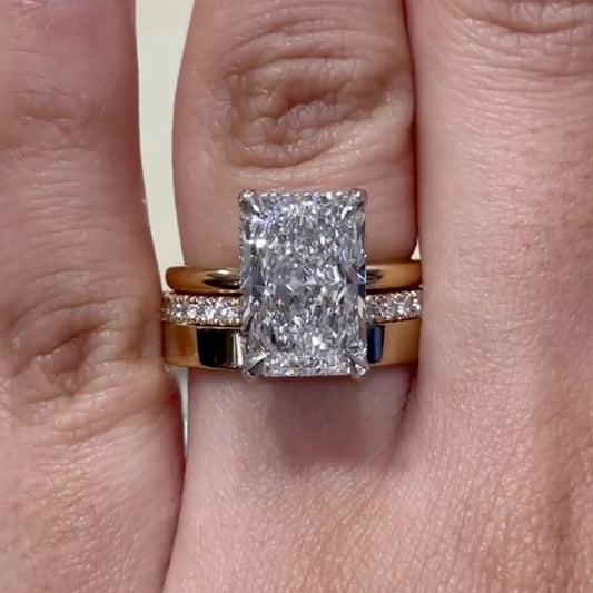 5Ct Radiant Cut 3PC Wedding Set 925 Silver Two-Tone