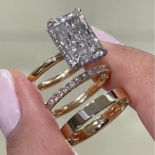 5Ct Radiant Cut 3PC Wedding Set 925 Silver Two-Tone