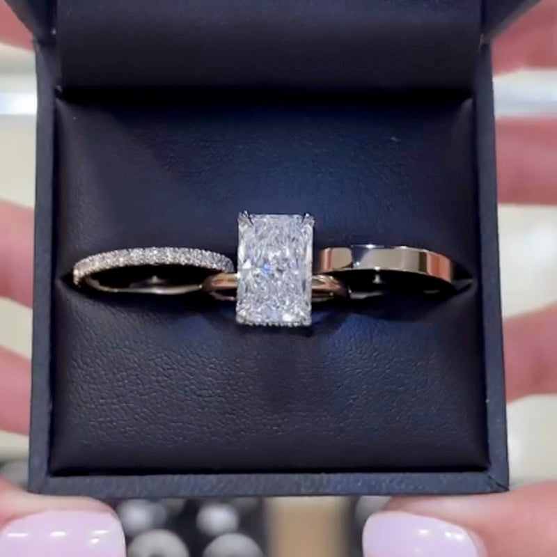 5Ct Radiant Cut 3PC Wedding Set 925 Silver Two-Tone