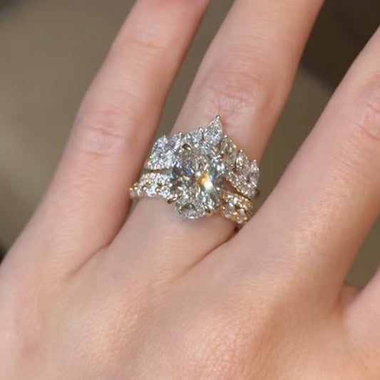 4Ct Oval Diamond Crown Ring Set Two-Tone Gold