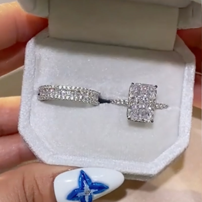 4.5Ct Radiant Cut Diamond Wedding Set in Platinum Plated Silver