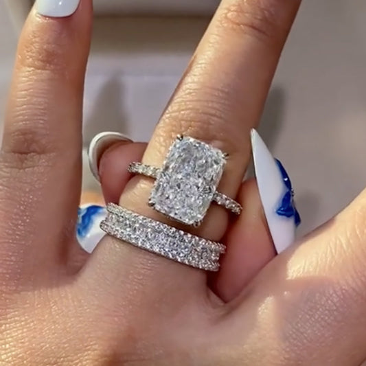 4.5Ct Radiant Cut Diamond Wedding Set in Platinum Plated Silver
