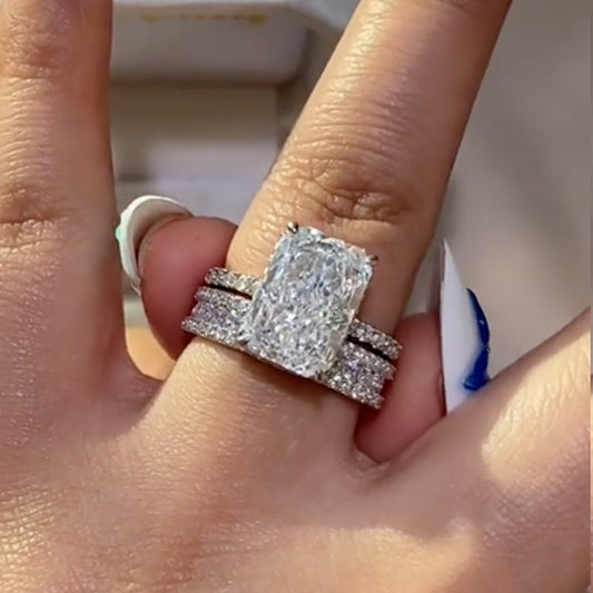 4.5Ct Radiant Cut Diamond Wedding Set in Platinum Plated Silver