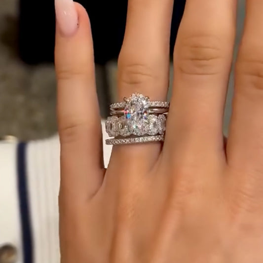 4.0CT Oval Cut 4PC Wedding Set Platinum Plated
