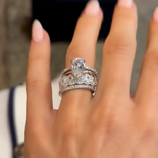 4.0CT Oval Cut 4PC Wedding Set Platinum Plated
