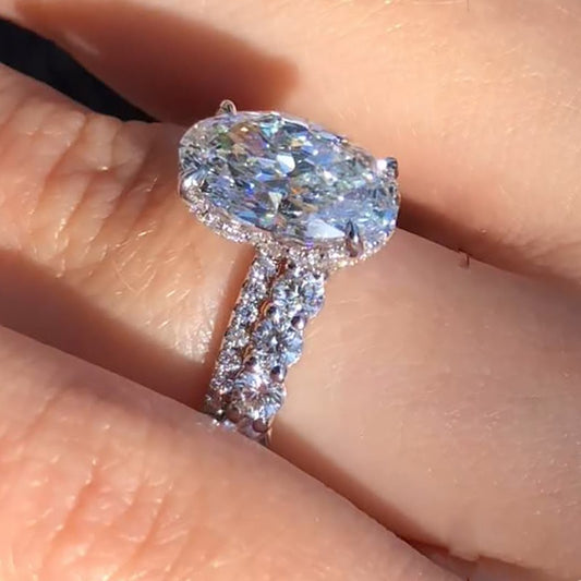 4 Carat Oval Cut Simulated Diamond Two-Tone Gold Bridal Set
