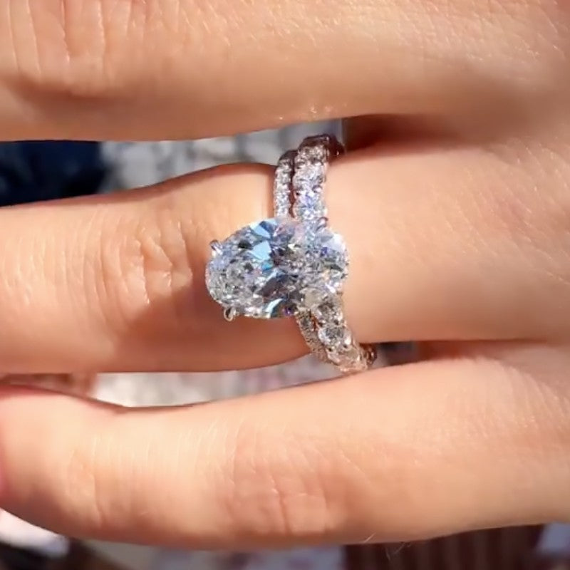 4 Carat Oval Cut Simulated Diamond Two-Tone Gold Bridal Set