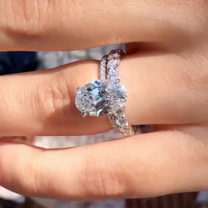 4 Carat Oval Cut Simulated Diamond Two-Tone Gold Bridal Set