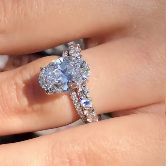 4 Carat Oval Cut Simulated Diamond Two-Tone Gold Bridal Set