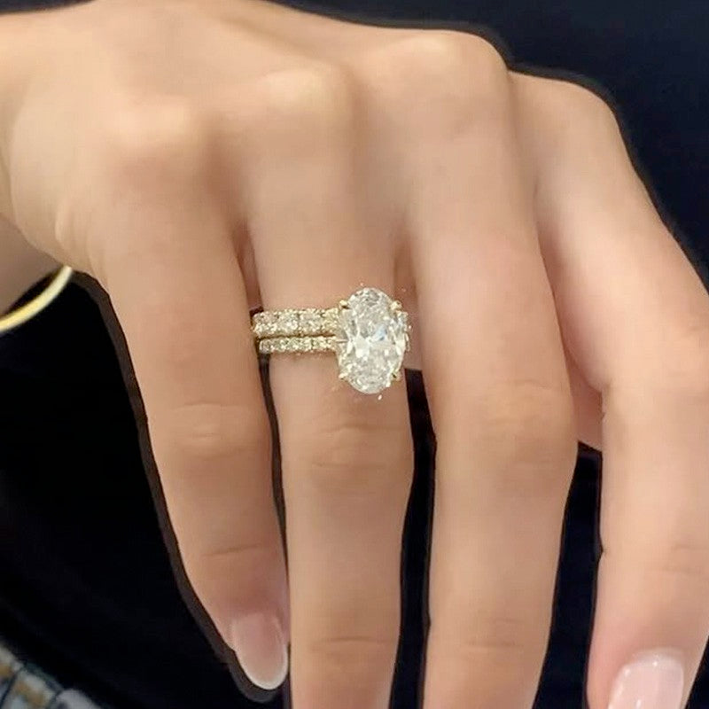 4 Carat Oval Cut Simulated Diamond Two-Tone Gold Bridal Set