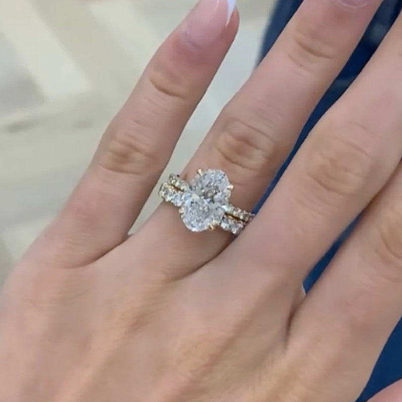 4 Carat Oval Cut Simulated Diamond Two-Tone Gold Bridal Set