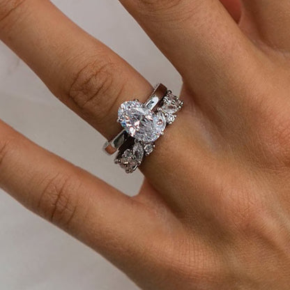 4Ct Oval & Marquise Diamond Ring Set Platinum Plated