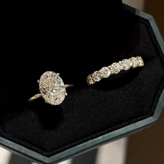 4.5 Carat Oval Simulated Diamond Ring 18K Gold Plated Bridal Set