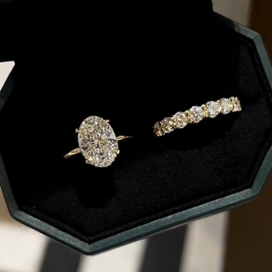 4.5 Carat Oval Simulated Diamond Ring 18K Gold Plated Bridal Set