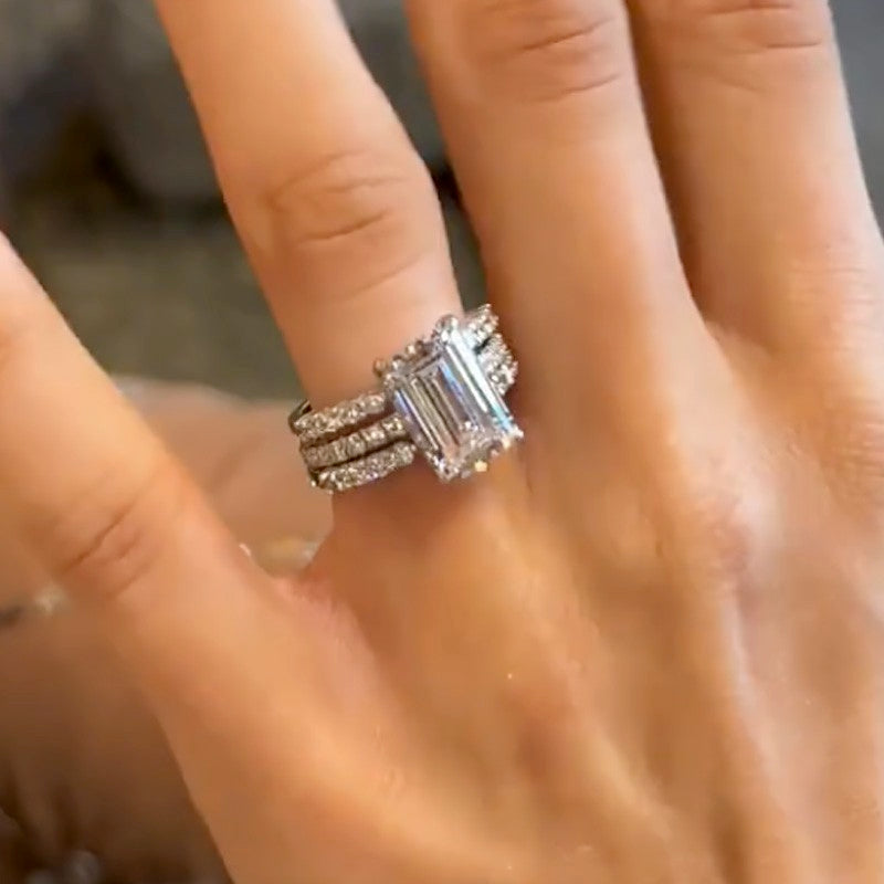 10Ct Emerald Cut Simulated Diamond 3PC Bridal Set