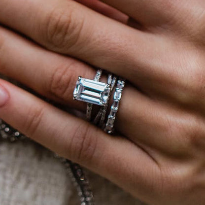 10Ct Emerald Cut Wedding Set - 3PC Criss Cross & Emerald Bands