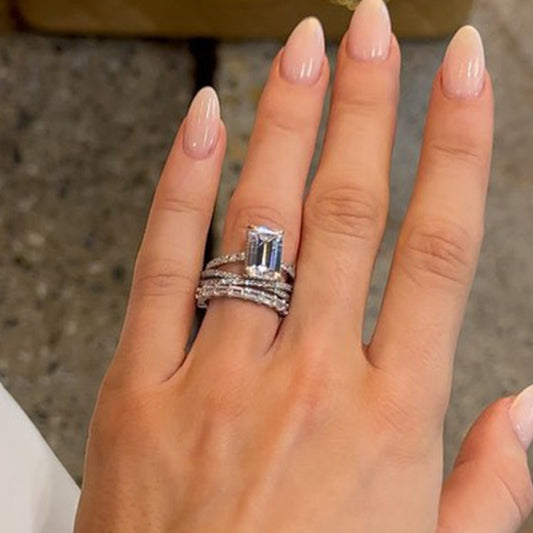 10Ct Emerald Cut Wedding Set - 3PC Criss Cross & Emerald Bands