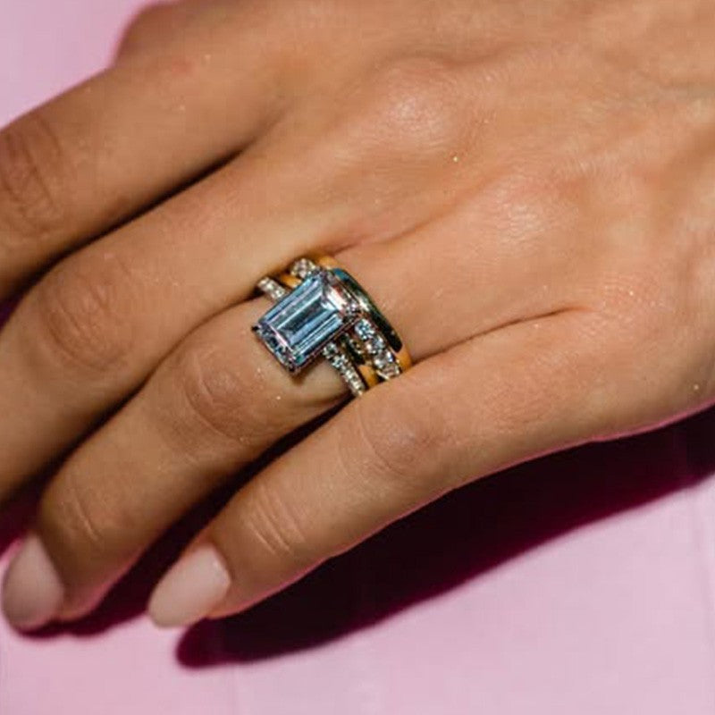 10Ct Emerald Cut Wedding Set - 4PC Gold & White Gold Bands