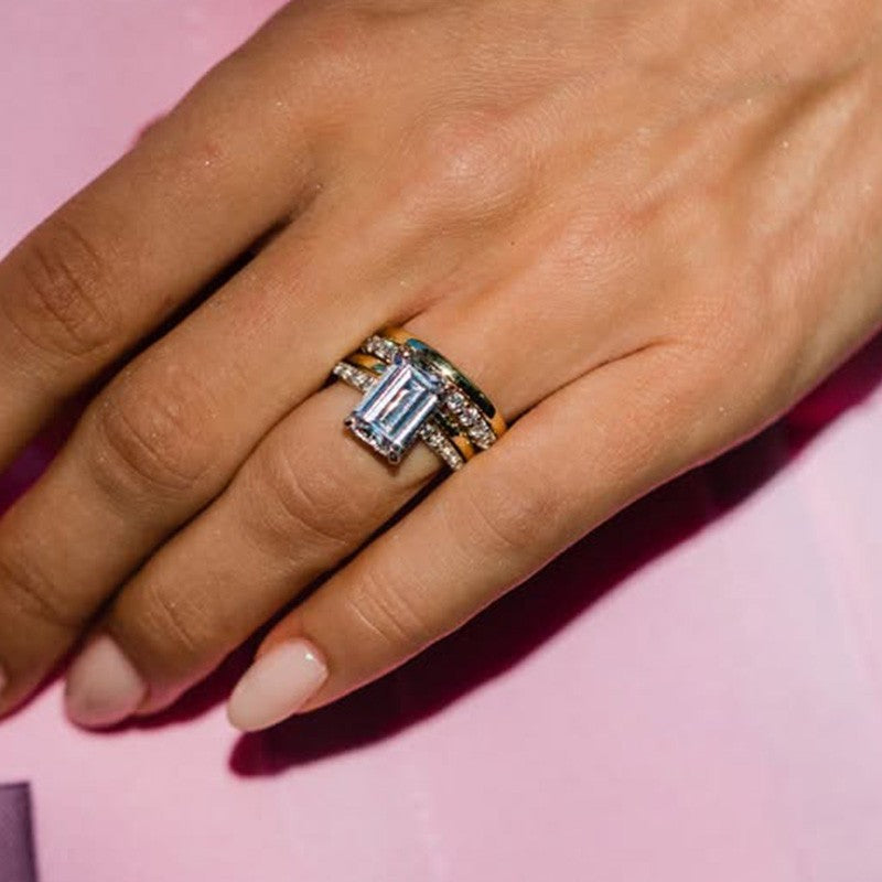 10Ct Emerald Cut Wedding Set - 4PC Gold & White Gold Bands