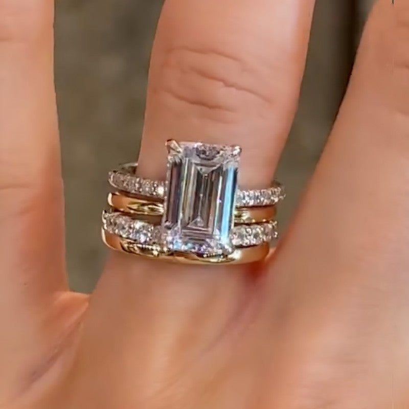 10Ct Emerald Cut Wedding Set - 4PC Gold & White Gold Bands