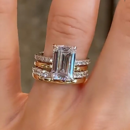 10Ct Emerald Cut Wedding Set - 4PC Gold & White Gold Bands
