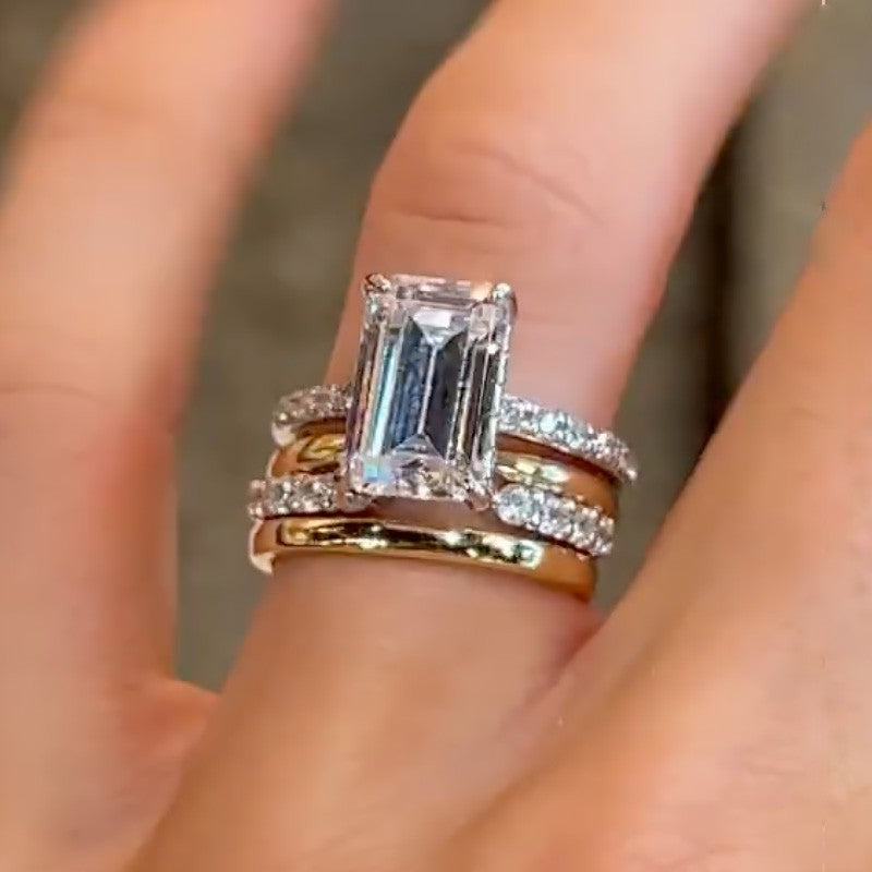 10Ct Emerald Cut Wedding Set - 4PC Gold & White Gold Bands