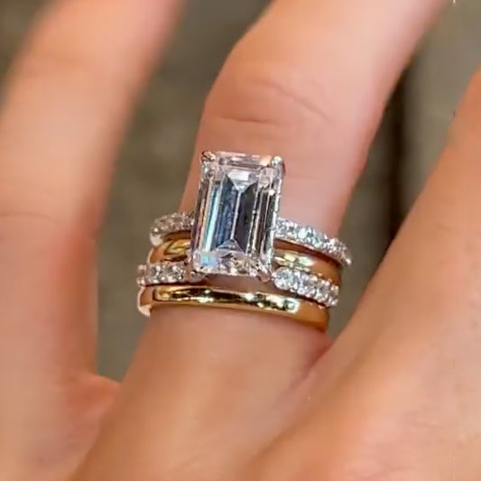 10Ct Emerald Cut Wedding Set - 4PC Gold & White Gold Bands