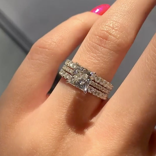 2.0CT Princess Cut 3PC Wedding Set 925 Silver