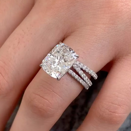 6.5Ct Elongated Cushion Ring Set - Criss Cross White Gold Band