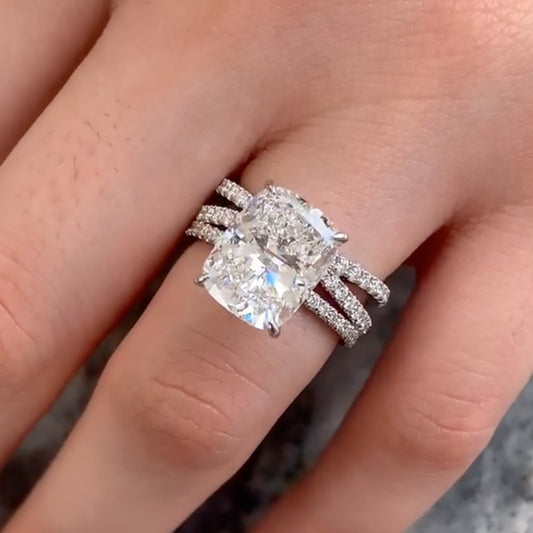 6.5Ct Elongated Cushion Ring Set - Criss Cross White Gold Band