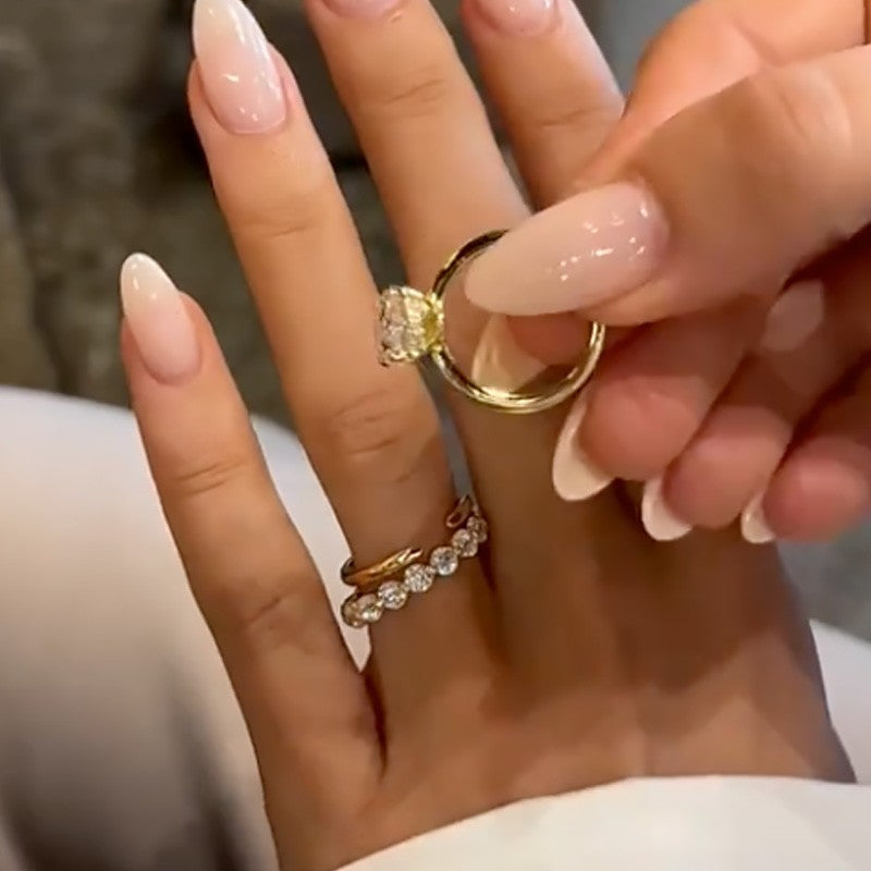4Ct Oval Cut Diamond Ring Set - 3PC 18K Gold Plated