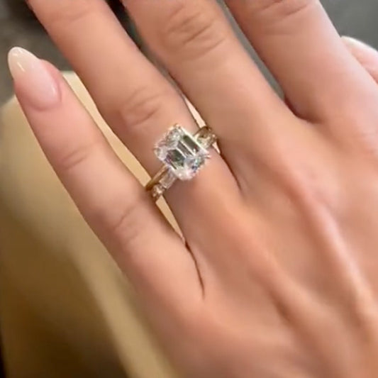 3.5CT Emerald Cut 2PC Wedding Set Yellow Gold Plated