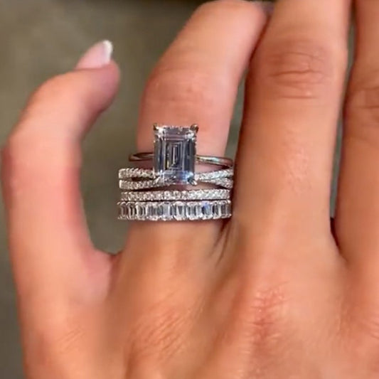 3.5Ct Emerald Cut 4PC Wedding Ring Set 925 Silver White Gold