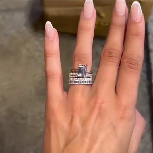 3.5Ct Emerald Cut 4PC Wedding Ring Set 925 Silver White Gold