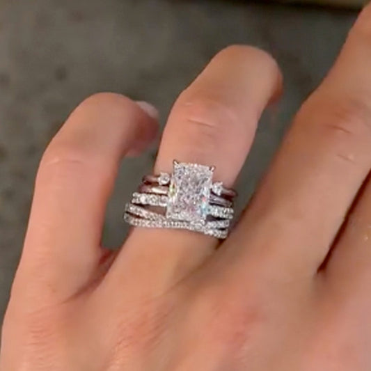 5.0CT Radiant Cut 4PC Wedding Set with Open Bands