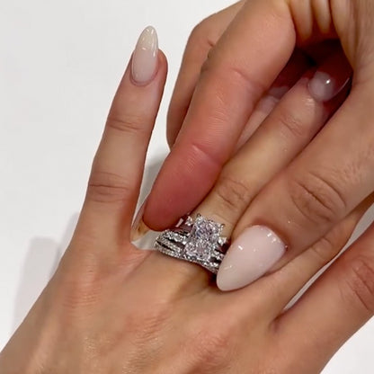 5.0CT Radiant Cut 4PC Wedding Set with Open Bands