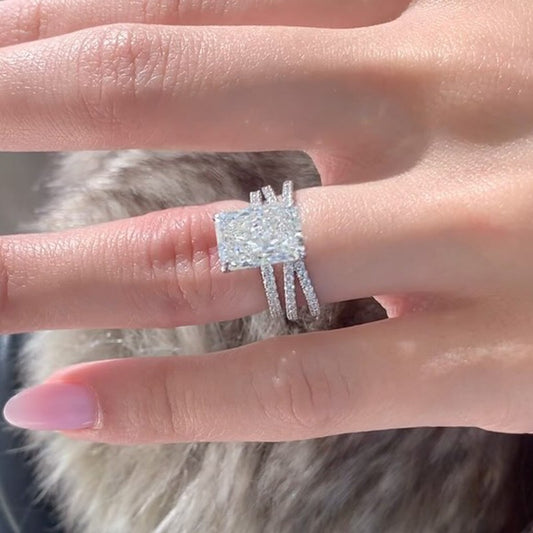 3.5CT Radiant Cut Diamond Wedding Set 925 Silver 18K White Gold