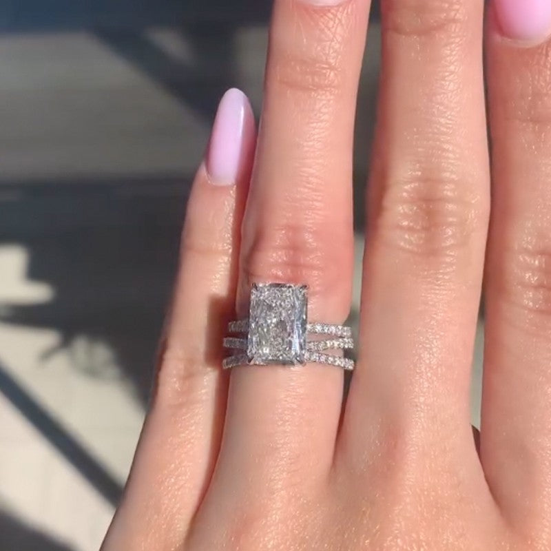 3.5CT Radiant Cut Diamond Wedding Set 925 Silver 18K White Gold