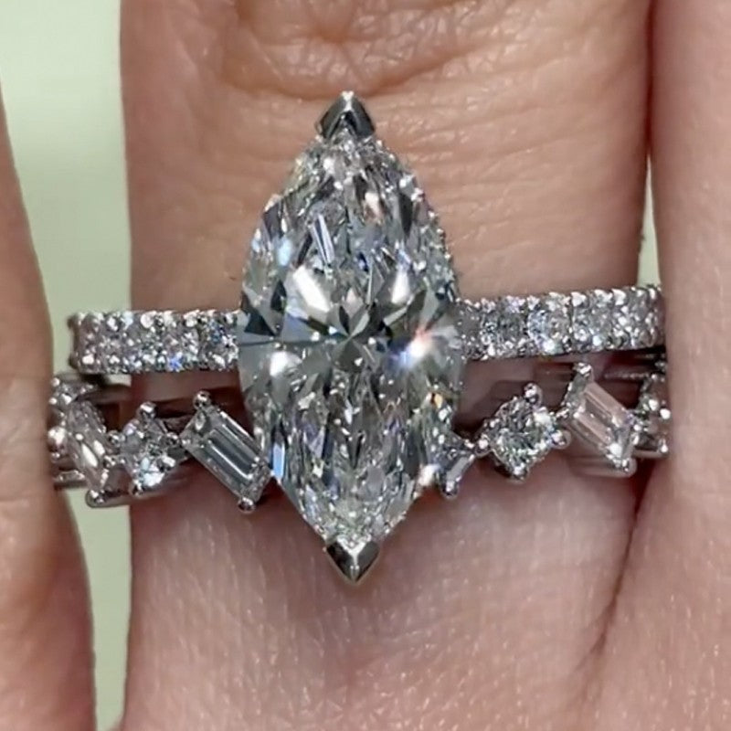 4Ct Marquise Cut Mixed Band Diamond Set 925 Silver White Gold