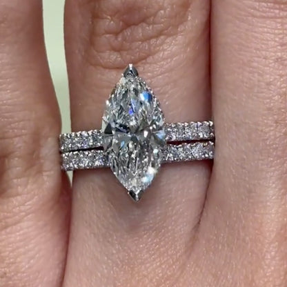 4Ct Marquise Cut Simulated Diamond Wedding Set 2PC 925 Silver Gold Plated